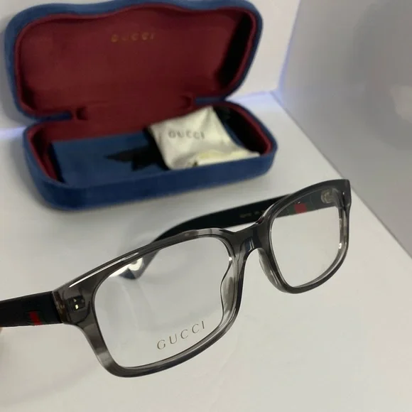 New-GUCCI EYEGLASSES FRAMES GG0012O 003 54-18-145 GREY / BLACK MADE IN ITALY